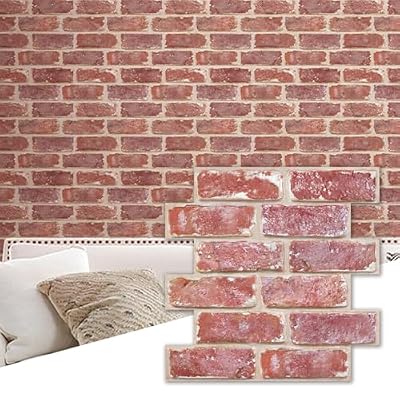 Commomy 10 Pcs Peel and Stick Brick Tile -11.8"X11.8" Small Size PVC 3D Faux Brick Wall Panels Printable Red Brick Wallpaper Backsplash Paneling for Living Room, Bedroom, RV, Kitchen, Fireplace