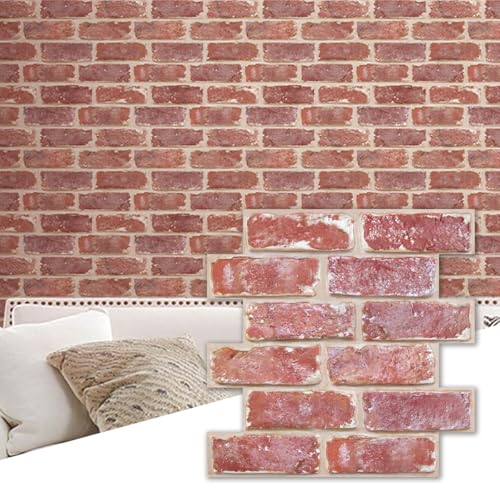Commomy 10 pcs Faux Brick Wall Panels Peel and Stick Tiles -...