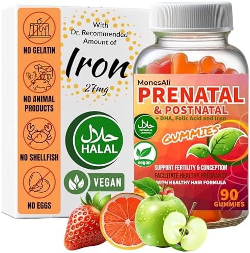 Prenatal Gummies for Women Vitamins| & Postnatal | Vegan, Halal, Gelatin Free | with Folate, Iron & Biotin | Supports Pregnancy, Postpartum Energy & Hair Health