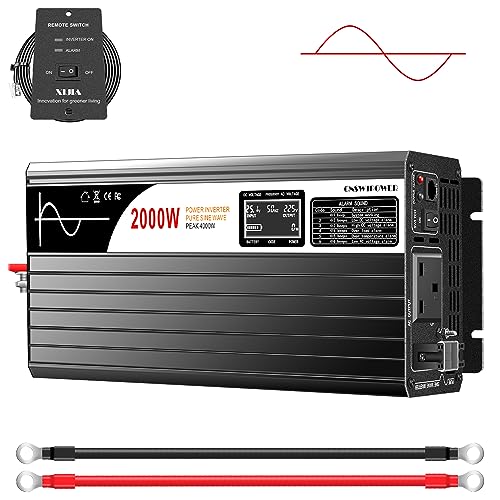 XIJIA 2000W Pure Sine Wave Inverter 12V DC to 230V AC