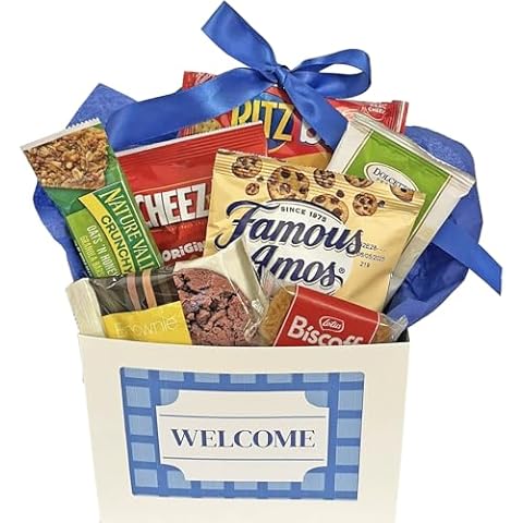 Gifts Fulfilled Welcome Basket Snack Filled Welcome Gift for New Hire Employees, Event Attendees, Guests, New Homeowners to say Welcome to the Team, Welcome to our Event or Welcome Home with Cookies and Snacks Unisex Welcome Guest Basket is for Men and Women with 7 Snacks this Welcome Basket is Assembled in USA Cover