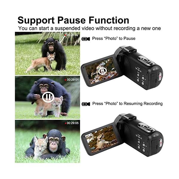 Videokamera 4K Camcorder 30FPS 48MP Vlogging Kamera für YouTube, 3.0 Zoll LCD Flip Screen Camcoder Full HD mit Mikrofon… – Bild 6