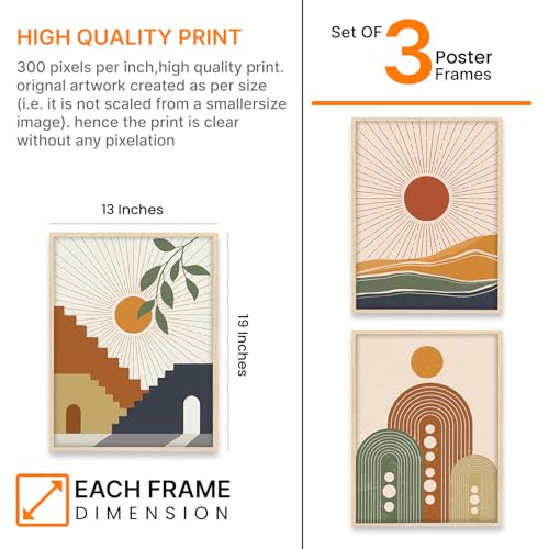 Image of BANGERZ Wall Art Painting Boho Artwork Living Room and Bedroom Frames Decor, Office and Framed Hotel Decoration Big Size Set of 3 (Artwork 3, 13x19 inch)