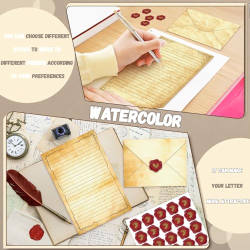 Image of TaoBary 160 Pcs Stationery Paper Set 50 Double Sided Stationery Papers with 50 Matching Envelopes and 60 Round Dot Sticker, 10 Design(Light Vintage,8.5 x 11 Inch)