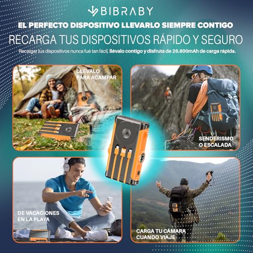 Power bank solar 26800mAh inalámbrica y cargador portátil con 5 puertos 22,5W 6