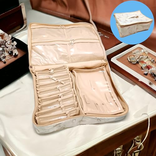 Image of SHAKTISM Satin Jewellery Organizer Zipper Folder Case, Pouch for Necklaces Earring Ring Travel Storage Case for Women Girls (Extra Large)