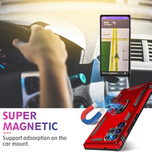 Image of for Samsung Galaxy S26 Ultra Case with Screen Protector, Heavy Duty Military Grade Shockproof Rugged Protective Cover for Samsung S26 Ultra Phone Case with Metal Ring Magnetic Kickstand (Red)