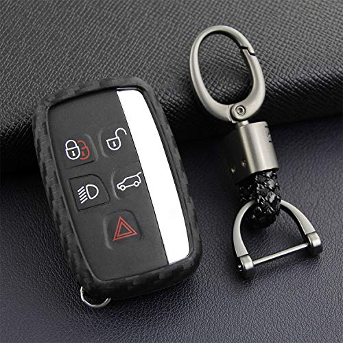 M.JVisun Soft Silicone Rubber Carbon Fiber Texture Cover Protector for Jaguar Key Fob, Car Remote Key Fob Case for Jaguar XE XEL XF XFL XJ F-PACE F-Type Fob Remote Key - Black - Weave Keychain