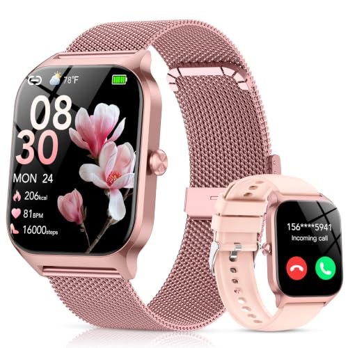 Smartwatch Damen mit Telefonfunktion(2 Strap), 1.85" HD Uhren mit Herzfrequenz/SpO2/Schlafmonitor/Schrittzähler, 120+ Sportmodi Fitnessuhr… – Ansicht 1