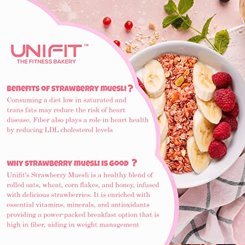 Image of UNIFIT Strawberry Muesli | 375g Pack of Antioxidant-Rich Strawberry Bliss | Healthy, Crunchy, and Instant Breakfast Delight!