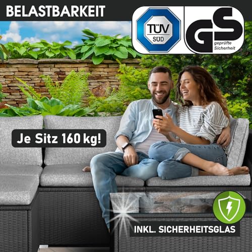 BRAST® Gartenmöbel Lounge Set XXL | 8-12 Personen viele Modelle & Farben | inkl. extra Dicke Kissen | TÜV geprüft | Outdoor Loungemöbel Sitzgruppe Essgruppe Garnitur | Freedom Schwarz