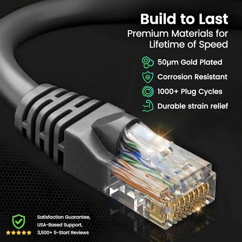 GEARit Cat 6 Ethernet Patch Cable 6 ft Black (10 Pack) Cat6 Patch Cables 6ft Black/Ethernet Patch Cable, 10Gbps 550MHz 24AWG Pure Copper, Snagless, Gold Plated RJ45 for Router, Server, Router, PC by GEARit - Image 8