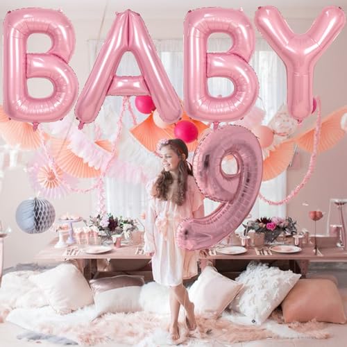 Image of 40 Inch Pastel BABY Balloon for Girls Baby Shower, Large Light Pink Foil Balloons Letters, Pearl Pink Mylar Alphabet Balloon Banner Sign for Gender Reveal Backdrop Party Decorations