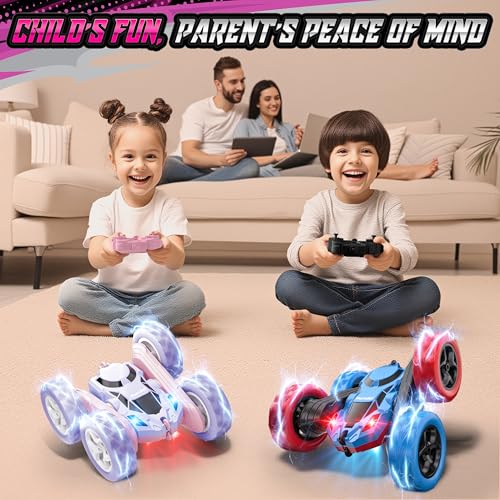 Image of Hamdol Remote Control Car for Girls, Double-Sided Color Design Stunt RC Vehicle, Upgraded 4WD USB-C Rechargeable Toy, 2.4GHz Fast Electric STEM Toy, Birthday Age 6+