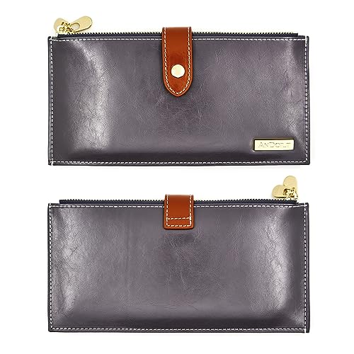 Image of ANDOILT Women's Genuine Leather Wallet RFID Blocking Credit Card Holder Zipper Purse Cell Phone Handbag
