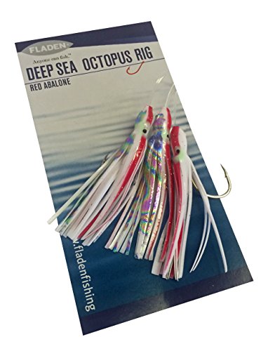 Fladen Deep Sea Octopus Rig, Dorschsystem Bestehend aus Drei Oktopussen, 5 Drei Hakengrößen Stehen zur Auswahl (Red Abalone, 8/0) Cover
