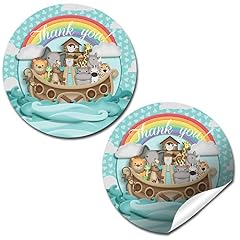 Noah’s Ark Themed Birthday or Baby Shower Thank You Sticker Labels, 40 2" Party Circle Stickers by AmandaCreation, Great for Party Favors, Envelope Seals & Goodie Bags