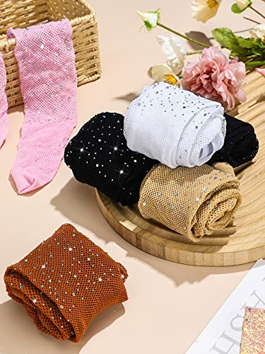 Geyoga 6 Pcs Girls Bling Tights Kids Fishnet Stockings Girl Glitter Mesh Tights Rhinestone Hollow out Pantyhose (Classic Colors,Medium)
