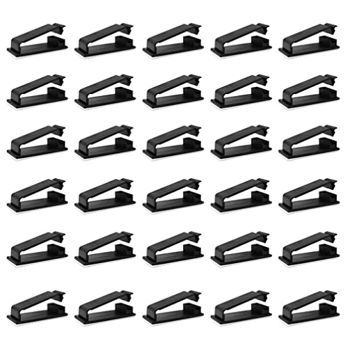 Viaky 30pcs Black Self Adhesive Managemen Cable Clips, Wire Organizers Clamps Cord Holder Clips for Outdoor, Home, Office, Car, Nightstand, Desktop PC TV