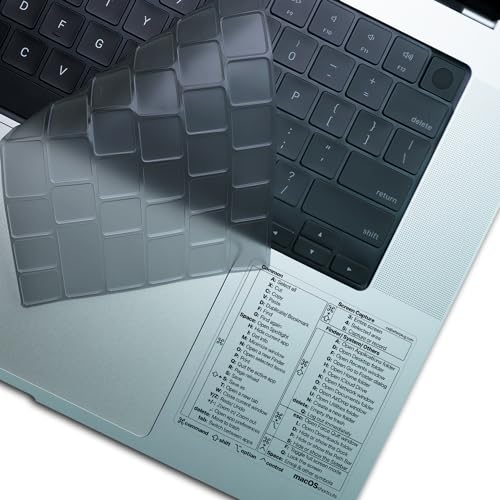 Afterplug MacBook Keyboard Cover (EU ISO Layout) + Mac OS Shortcuts Sticker, Ultra Thin Keyboard Protector for M2 MacBook Air 13" 15" and M1 M2 M3 MacBook Pro 14" 16", Tinted