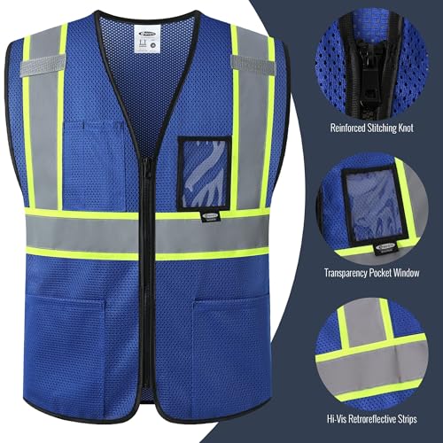 Image of JKSafety Safety Vest for men women Hi Vis Vest with Pockets and Zipper High Visibility Meet ANSI Standard(BX310