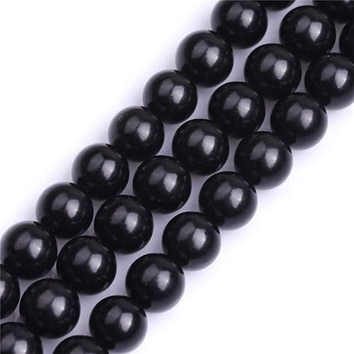Miniatura 917 de GEM-Inside - Cuentas sueltas de piedra de lava negra natural de 0.315 in para hacer joyas, 15 pulgadas Cordierita de grado A