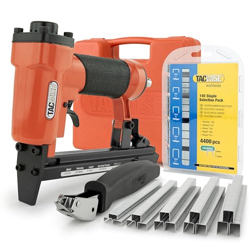 Tacwise 1287 Grapadora Neumática A14014V con 4400 Grapas y Quitagrapas, Utiliza Grapas tipo 140 de 4 a 14 mm