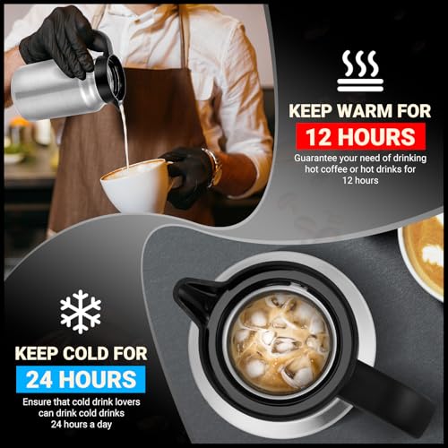Image of Insulated Coffee Carafe, 51 oz, Keeps Hot for 12H, Silver | Thermal Carafe, One-Hand Pour, Leakproof Lid, Anti-Slip Base for Personal Use