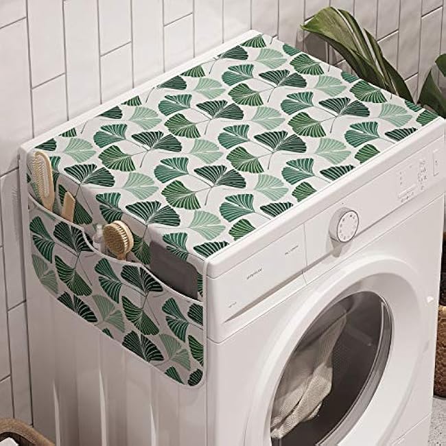 Ambesonne Gingko Washing Machine Organizer, Minimalist Style Nature Leafage Simplistic Growth Herbs Print, Anti-slip Fabric Cover for Washers and Dryers, 47 x 18.5, White Black