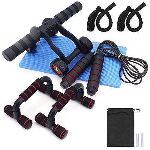 Beowanzk 6 en 1Aparatos para Hacer Ejercicio Casa ,kit Gimnasio Fitness en Casa con Rodillo Abdominales,Flexiones, Bandas Elásticas Entrenador Multifuncional Poleas Entrenamiento Ab Booster Cover