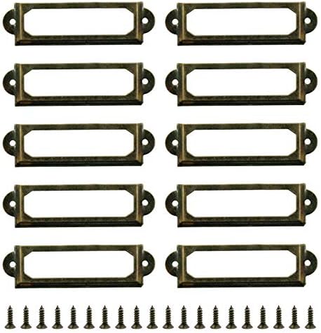 Kyuionty 50Pcs Antique Label Holder 2" x 0.67" Metal Name Card Frame for Office Library File Drawer Tag Cabinet Shelves Drawer (Bronze)
