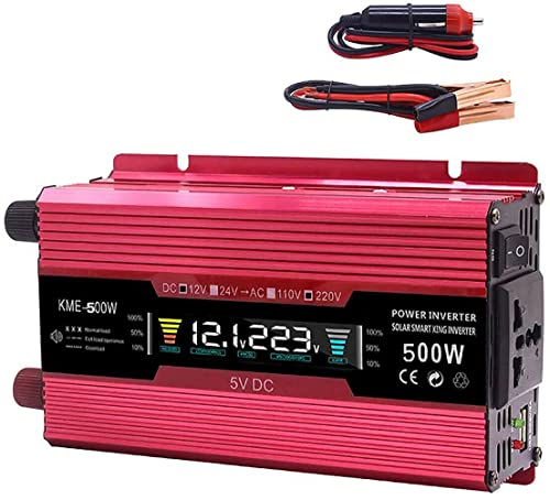 Yangers Onduleur de Voiture 500 W 12 V à 240 V Tension DC vers AC sinusoïdale Chargeur de véhicule avec écran LCD 2 Ports USB Adaptateur Secteur Prise Universelle