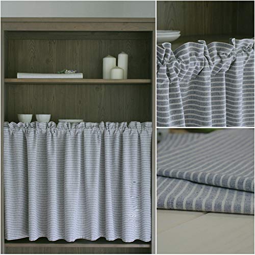 Cortina corta de celosía gris en lino y algodón para decorar ventanas 2
