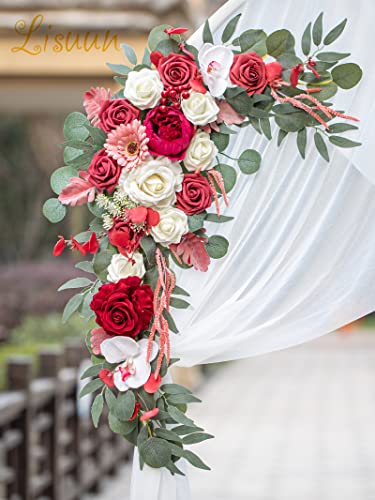 Lisuun Wedding Arch Flowers, Artificial Flowers For Decoration, 2Pcs Flower Swag And 1 Pcs Semi-Sheer Chiffon Table Runner Swag For Light Luxury And Elegance Wedding Ceremony Floral Decor - Pack Of 3 #TOP2