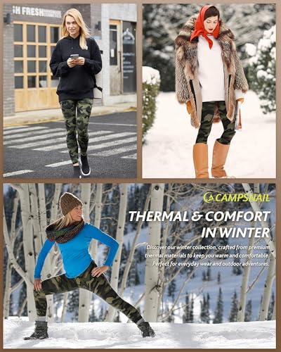 Image of CAMPSNAIL Fleece Lined Leggings Women - Thick Winter Thermal Warm Pants Pkt Green Camo Large