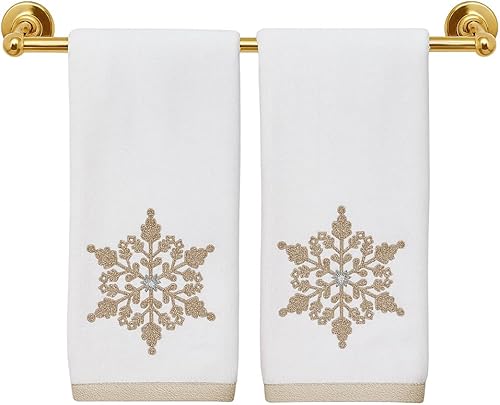 Miniatura 214 de Juego de 2 toallas de mano de baño de Navidad, color gris oscuro, 100% algodón, bordadas, diseño de copos de nieve, 16 x 25 pulgadas, toallas 24 Let