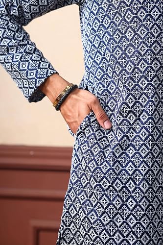 Image of ALMORA Men's Embroidered with Thread Work and Cotton Blend Only Slim Fit Kurta for Men