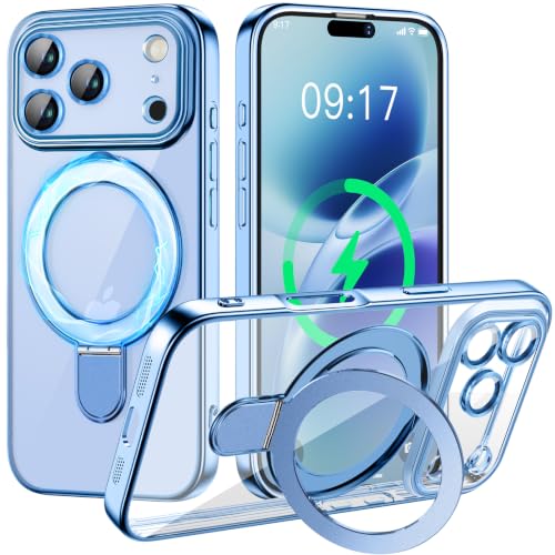 Image of Magnetic for iPhone 5 Pro Case with Invisible Stand[Compatible with MagSafe][Full Camera Lens Protector][Military Drop Protection] Shockproof Not Yellowing Clear Slim Soft for Women Men