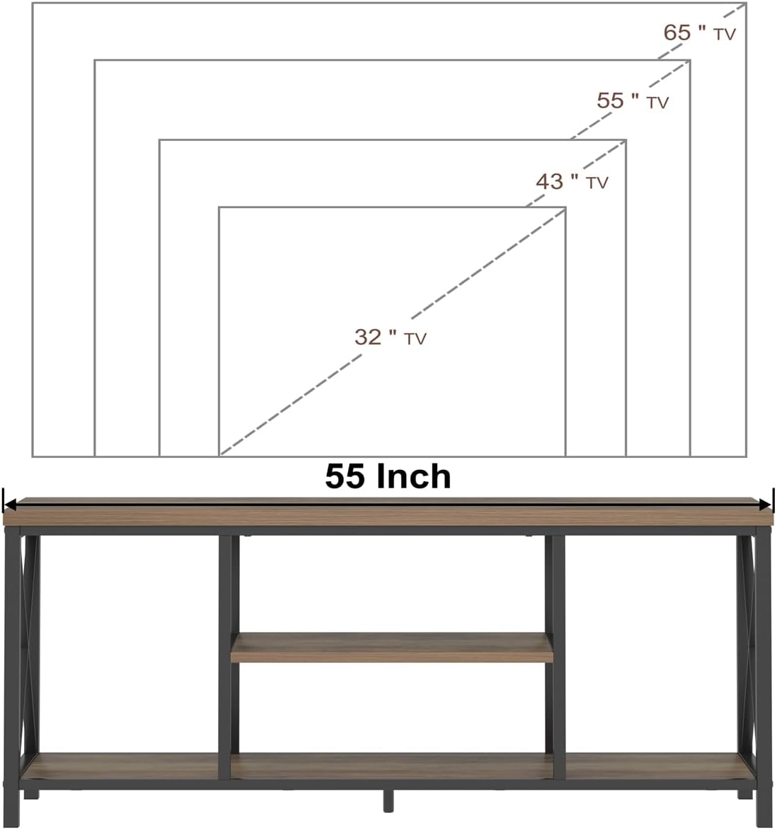 Rustic Oak and Metal TV Stand for 65" TV