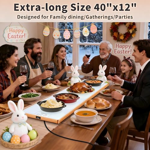 Image of Warming Mat for Food (Extra Long 40 inchx12 inch), Warming Trays for Buffets Party & Daily Use, Temperature Control Food Warmer, Full Surface Warm Tempered Glass Food Warming Mat, White Electric Warming Tray