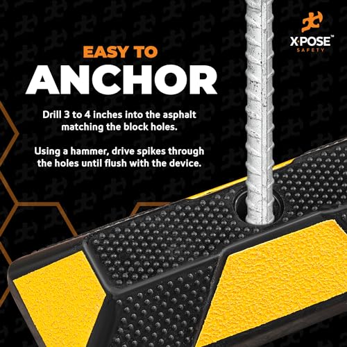 Image of Xpose Safety 48 inch Heavy Duty Rubber Parking Stopper (Bulk Half Pallet 24 Pack) - Wheel Stops, Lot Bumpers & Parking Curb for Garage, Driveway or Ramp - Car Bumper Stops with Yellow Reflective Strips