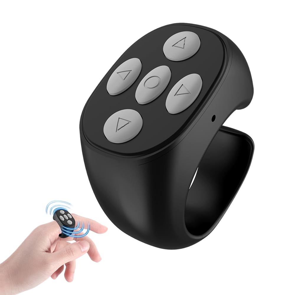 Drkicsy Finger Wireless Bluetooth Remote Control, Bluetooth Scrolling Ring Remote Fingertip Video Controller, Finger Scroller Remote Control Rings for
