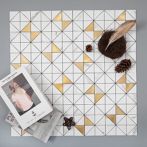 Soulscrafts 5-Sheet Peel And Stick Backsplash Tile Pvc White Marble Stone With Gold Aluminum Metal Self-Adhesive Square Mosaic Decor For Kitchen Bathroom Living Room 12'' X 12'' #TOP1