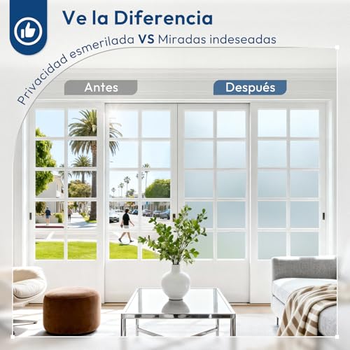 Miniatura 7 de Rabbitgoo Vinilos Para Cristales Con Kit De Instalación, Lámina Privacidad Ventana Estatico Reutilizable, Anti Uv, Control De Calor, Vinilo Ventana Opaco Para Baño Dormitorio, 44.5x200cm, Blanco Mate