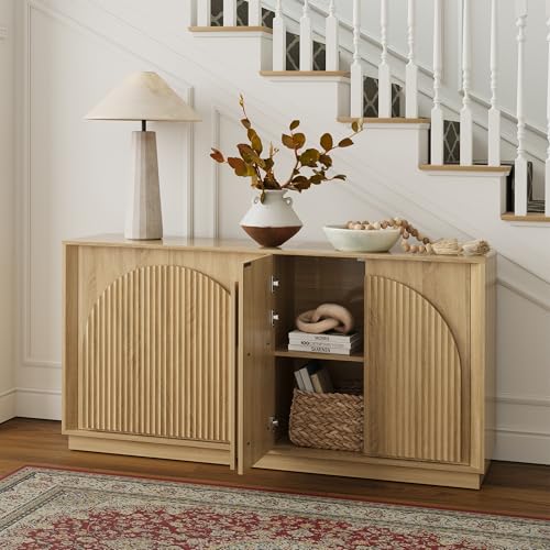 Image of win2win 65 inch Sideboard Buffet Cabinet with Storage, Modular Credenza, Oak