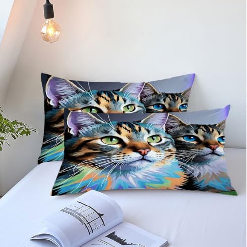 Housse de couette 140x200 chat coloré douce en microfibre avec zips - 6