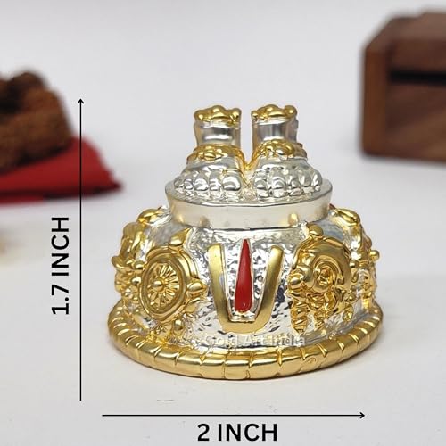 Image of Gold Art India Lord Balaji Charan Paduka Gold Silver Plated Two Tone Matte Finish Vishnu Charan Paduka for Pooja Room /Car Venkateswara Swamy Feet Shanku Chakra Namam Gifting Gold Silver Plated 2 Inch