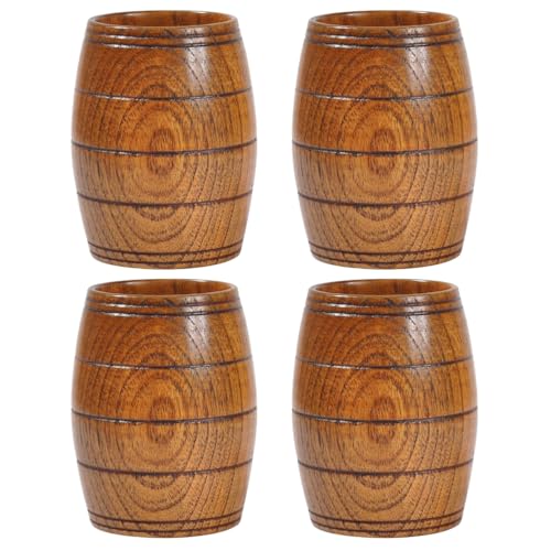 EdirFtra 4 Piezas de Jarras de Cerveza de Madera en Forma de Barril, Vasos Artesanales de Madera de Azufaifo Silvestre, Vasos de Madera para Beber Cerveza o Té, Vaso para Acampar