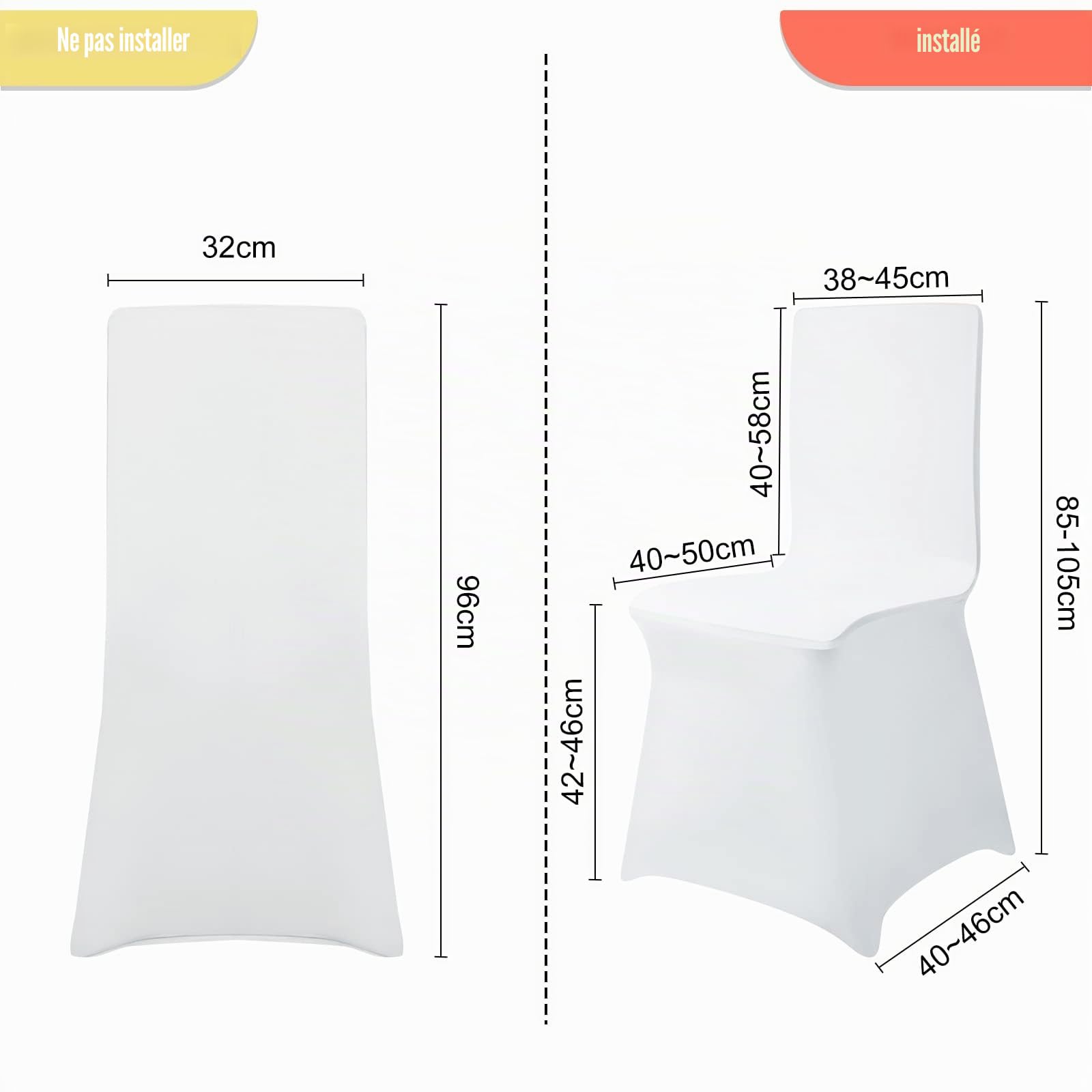 LZQ Lot de 50 housses de chaise universelles, blanches, pour mariages, fêtes, anniversaires, décoration de banquet