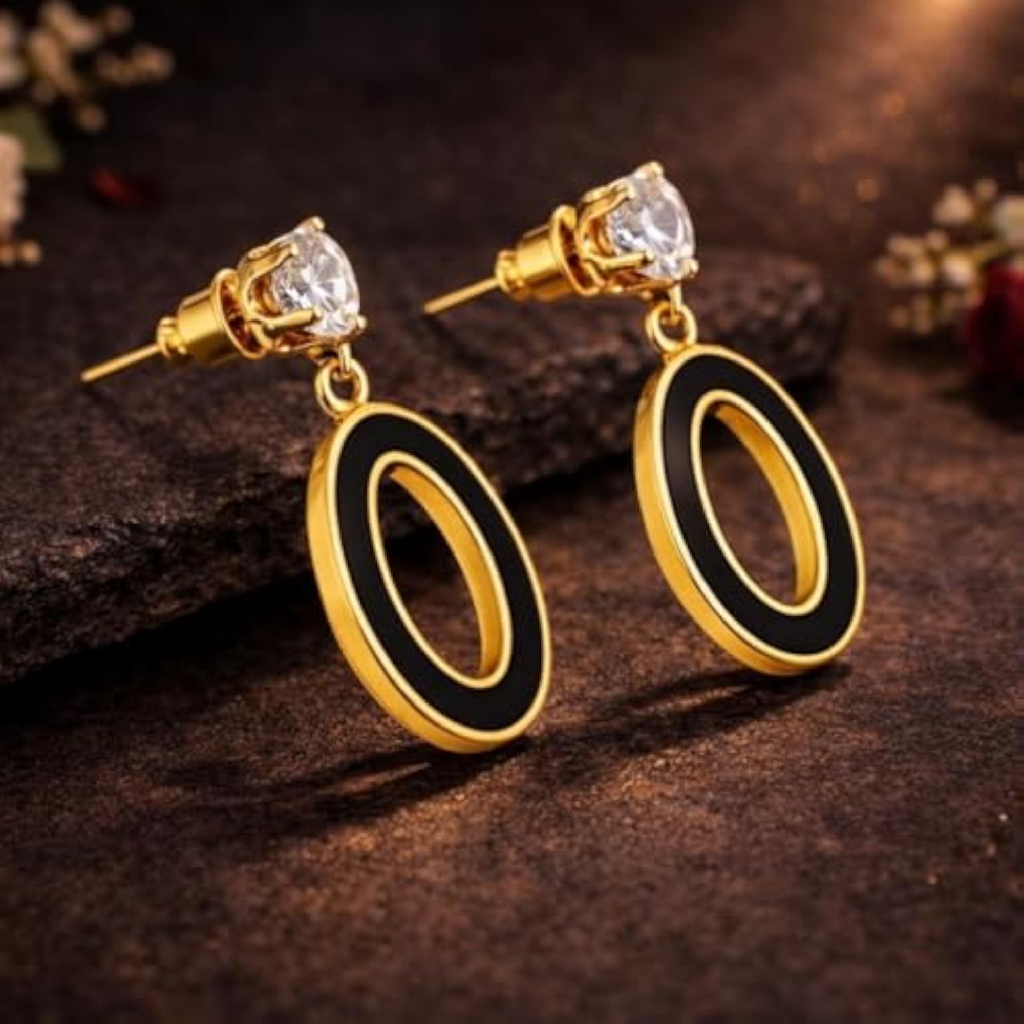 American Diamond Oval Drop Dangle Earrings, Celebrity Inspired